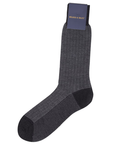 Charcoal Herringbone Mid Calf Zegna Baruffa Merino Wool