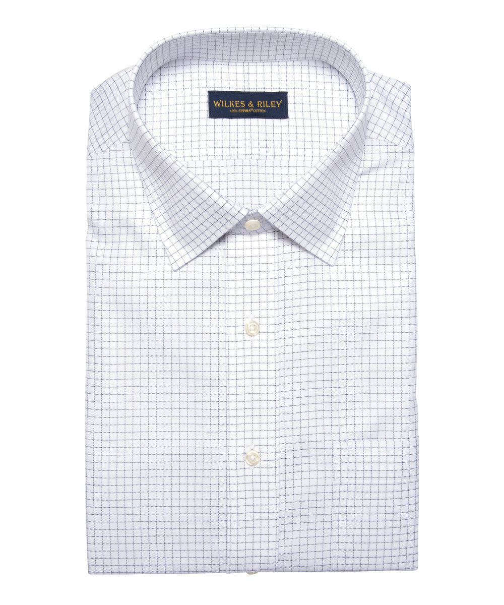 Wilkes & Riley Tailored Fit Grey Twill Check Spread Collar