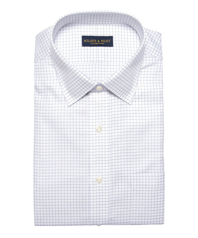 Tailored Fit Grey Twill Check Spread Collar Supima® Cotton Non-Iron Dress Shirt
