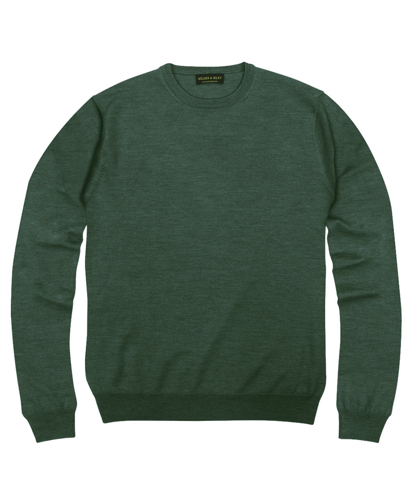 100% Pure Merino Wool Zegna Baruffa Crewneck Sweater - Hunter