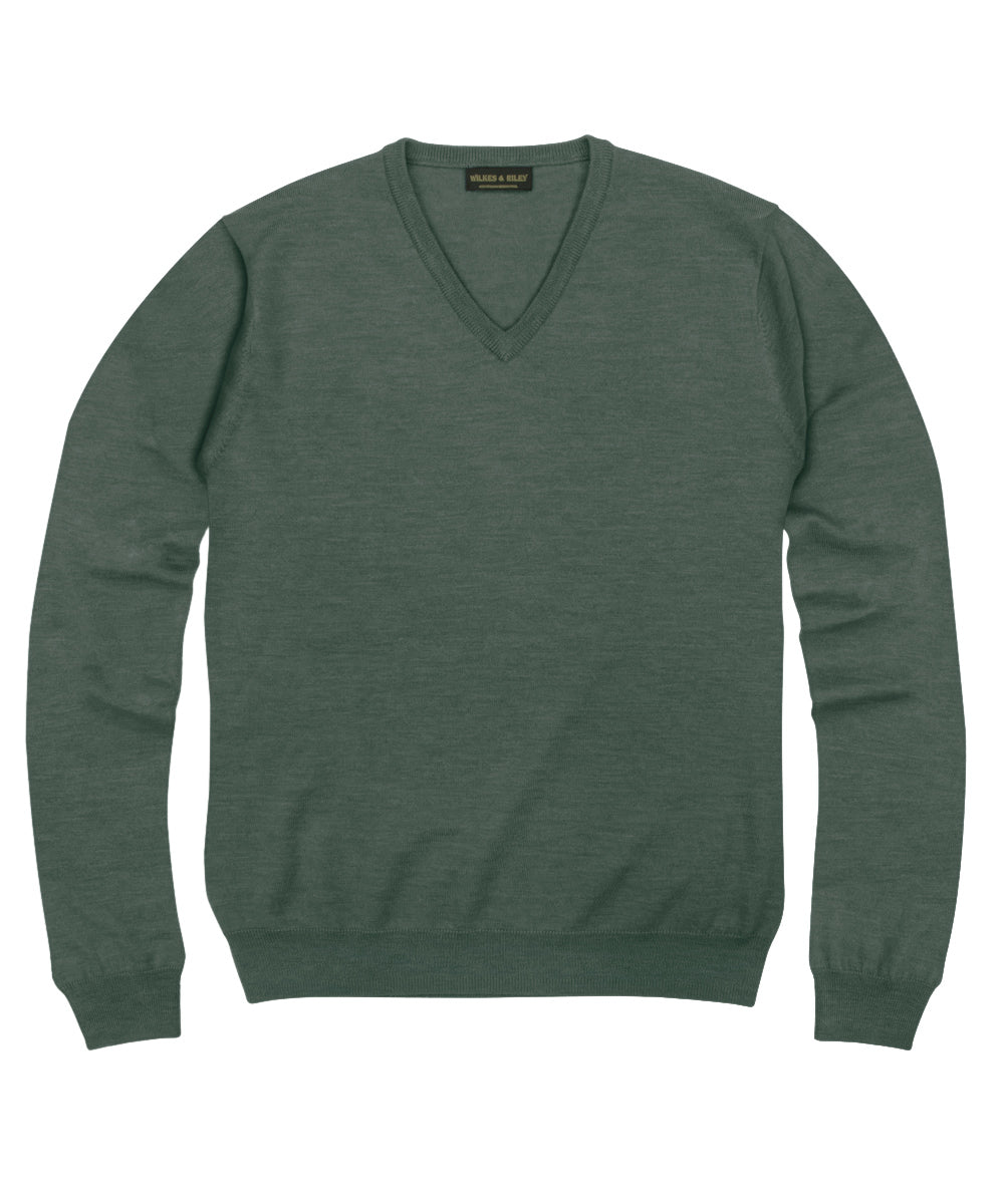 100% Pure Merino Wool Zegna Baruffa V-Neck Sweater - Hunter