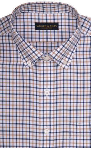 Tailored Fit Tan / Navy Twill Check Supima® Cotton Non-Iron Button-Down Collar Sport Shirt (B/T)