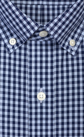 Slim Fit Navy & Sky Large Gingham Check Button Down Collar Supima® Cotton Non-Iron Broadcloth