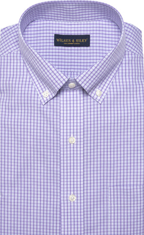 Tailored Fit Purple Plaid Button-Down Collar Supima® Cotton Non-Iron Broadcloth Dress Shirt