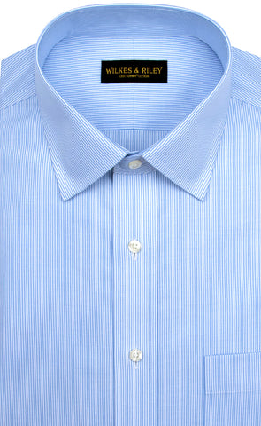 Tailored Fit Blue Stripe Spread Collar Supima® Cotton Non-Iron Twill Dress Shirt