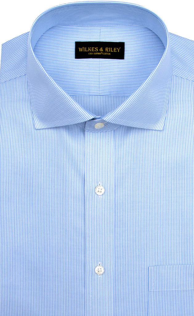 Wilkes and Riley Classic Fit Blue Stripe English Spread Collar Supima® Cotton Non-Iron Twill Dress Shirt