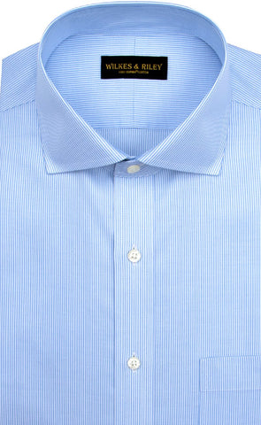 Wilkes and Riley Tailored Fit Blue Stripe English Spread Collar Supima® Cotton Non-Iron Twill Dress Shirt