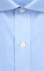 Wilkes and Riley Slim Fit Blue Stripe English Spread Collar Supima® Cotton Non-Iron Twill Dress Shirt Alt