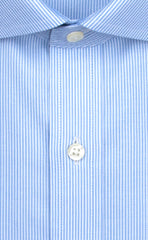Wilkes and Riley Tailored Fit Blue Stripe English Spread Collar Supima® Cotton Non-Iron Twill Dress Shirt Alt