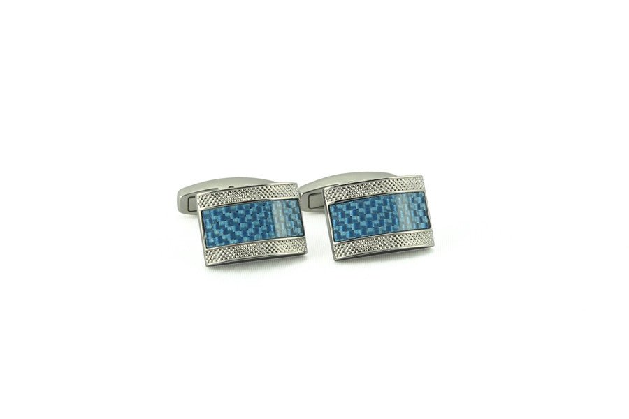 Lt. Blue Carbon Fiber Rectangle Cufflinks - Wilkes & Riley, LLC