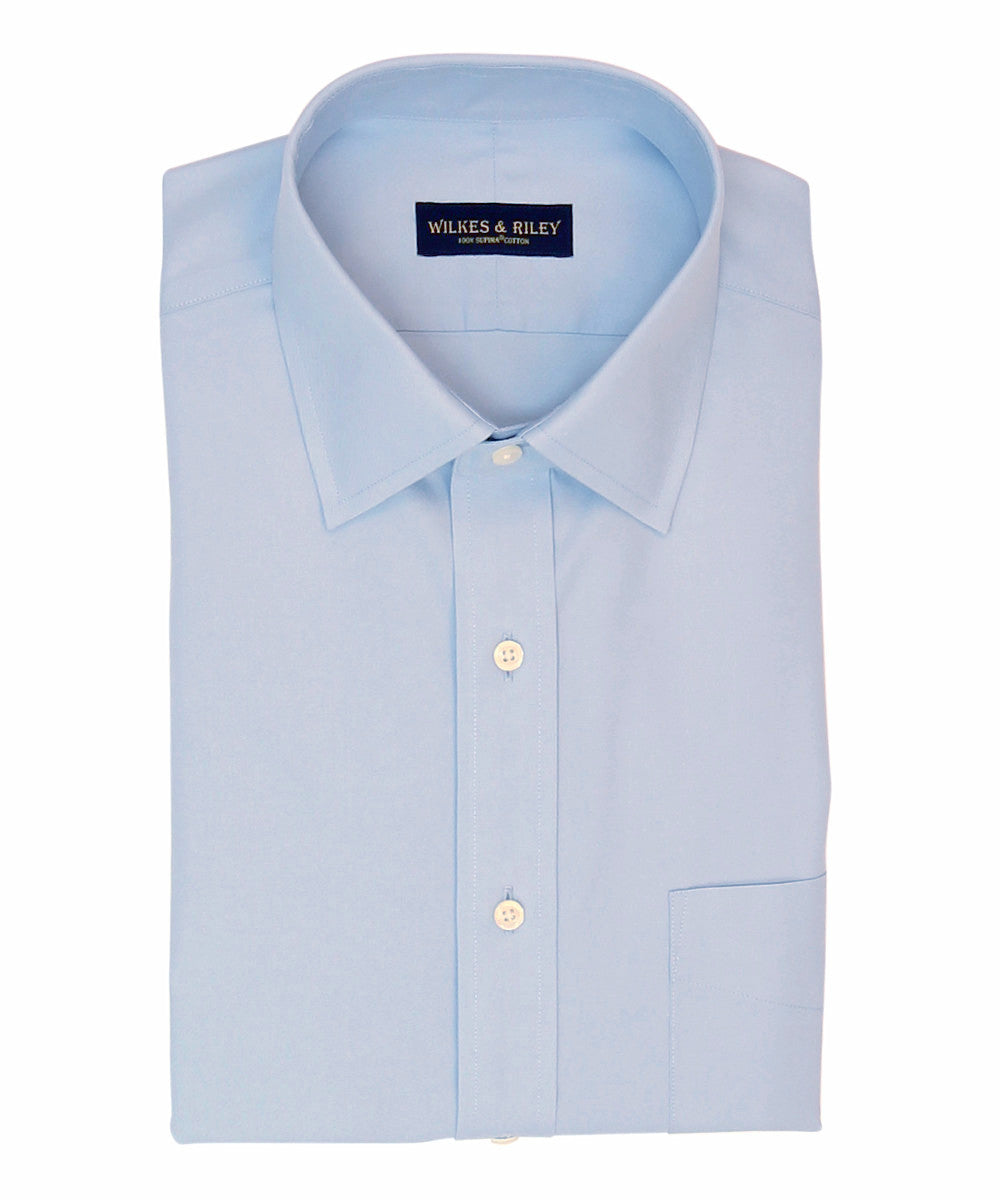 Wilkes and Riley Tailored Fit Light Blue Solid Spread Collar Supima® Cotton Non-Iron Pinpoint Oxford Dress Shirt