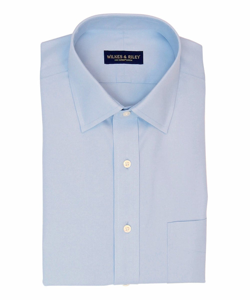Slim Fit Light Blue Solid Spread Collar Supima® Cotton Non-Iron Pinpoint Oxford Dress Shirt