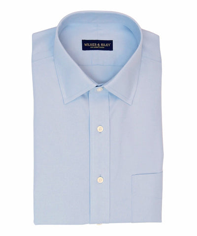 Slim Fit Light Blue Solid Spread Collar Supima® Cotton Non-Iron Pinpoint Oxford Dress Shirt