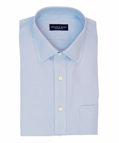 Tailored Fit Light Blue Solid Spread Collar Supima® Cotton Non-Iron Pinpoint Oxford Dress Shirt
