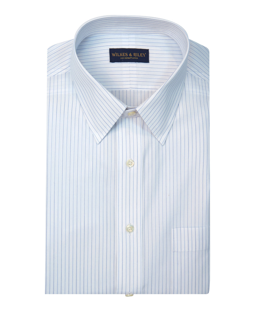Wilkes and Riley Tailored Fit Alternating Stripe Point Collar Supima® Cotton Non-Iron Broadcloth Dress Shirt