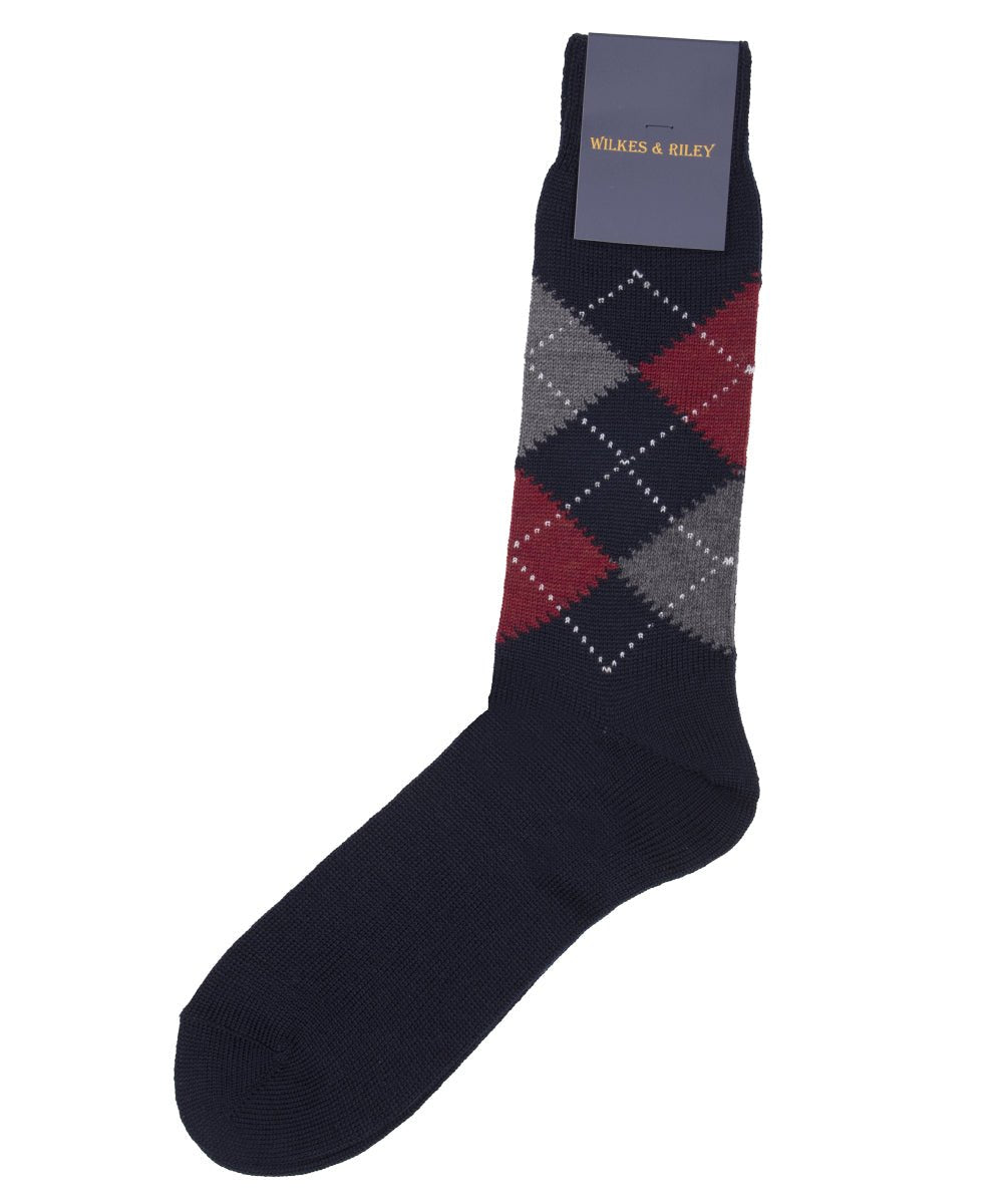 Navy Argyle Wool Mid Calf - Wilkes & Riley, LLC
