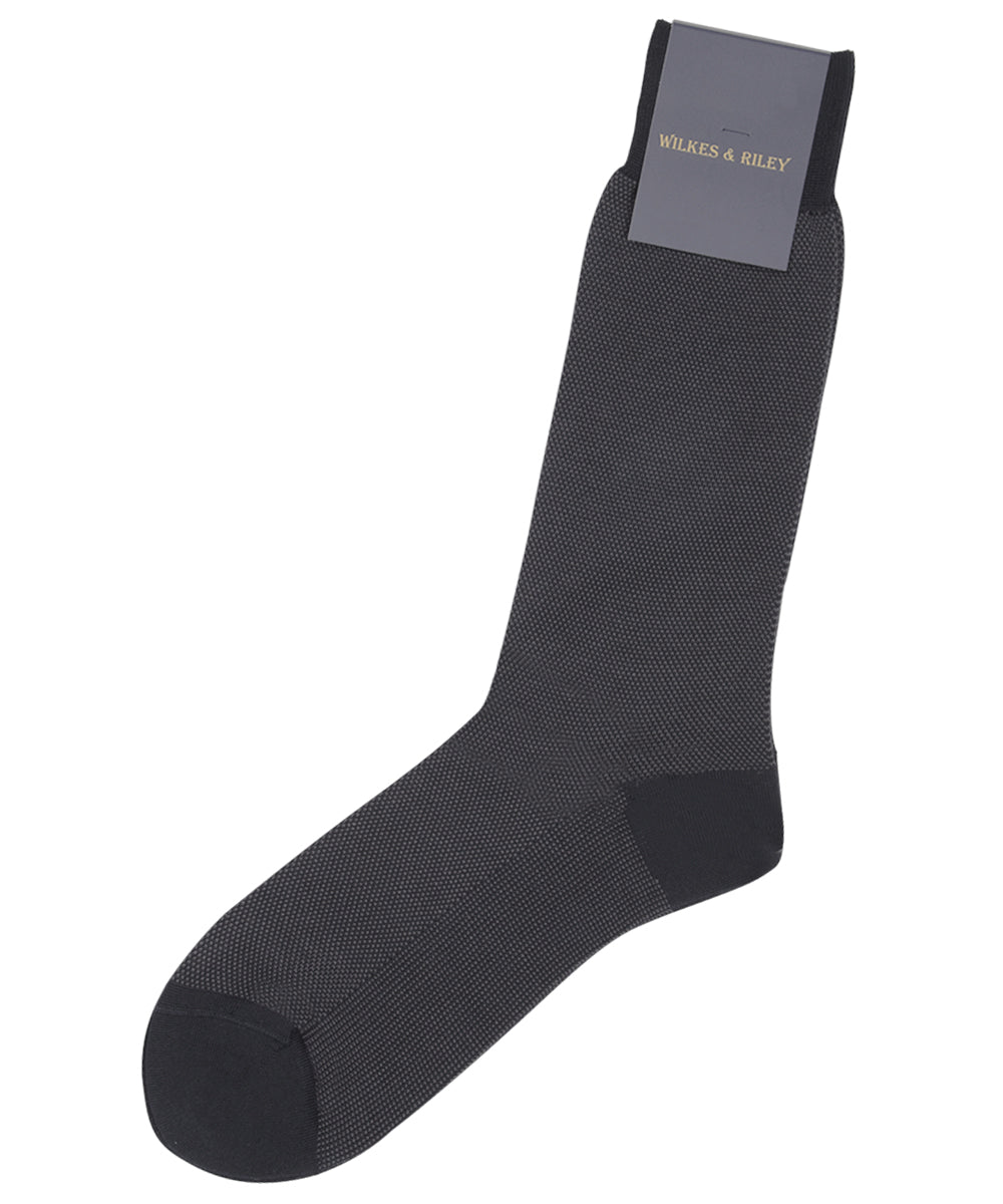 Navy Bird's Eye Egyptian Cotton Mid calf Sock - Wilkes & Riley, LLC