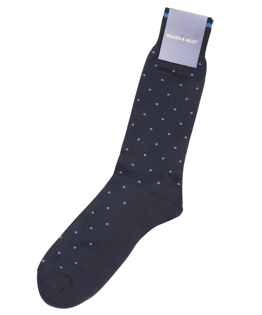 Navy & Blue Dot Cotton - Mid Calf