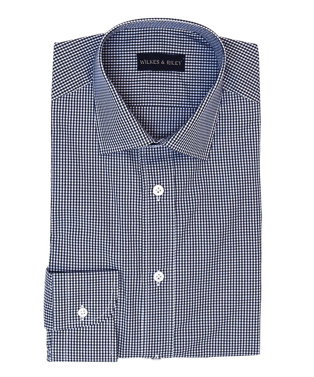 Navy Gingham with English Spread collar and Button Cuff - Wilkes & Riley, LLC