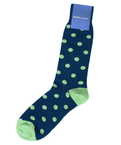 Navy Large Dot Cotton Sock - Mid Calf