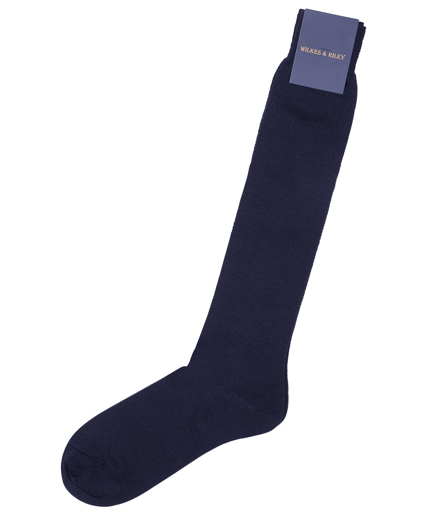 Navy Birdseye Merino Wool Socks - Over The Calf