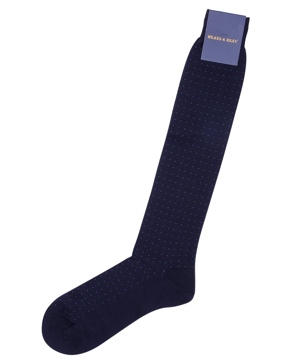 Navy Pin Dot Zegna Baruffa Merino Wool - Over the Calf - Wilkes & Riley, LLC