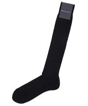 Navy Ribbed Cotton Lisle “Filo Di Scozia” - Over The Calf - Wilkes & Riley, LLC