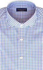 Tailored Fit Sky / Navy Tattersall check English Spread Collar Supima® Non-Iron Cotton Broadcloth Sport Shirt
