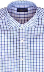 Slim Fit Navy / Sky Tattersall English Spread Collar Supima® Cotton Non-Iron Broadcloth Dress Shirt