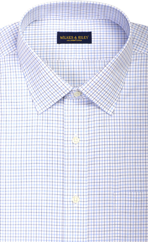 Classic Fit Blue / Navy Check Spread Collar  Supima® Cotton Non-Iron Broadcloth Dress Shirt