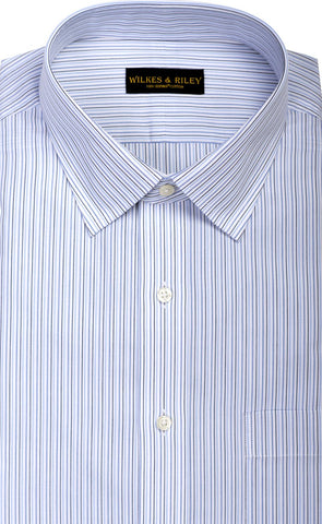 Classic Fit Blue & Navy Multi Stripe Spread Collar  Supima® Cotton Non-Iron Broadcloth Dress Shirt (B/T)