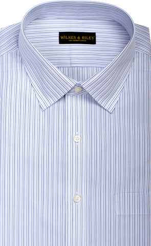 Tailored Fit Blue & Navy Multi Stripe Spread Collar  Supima® Cotton Non-Iron Broadcloth Dress Shirt
