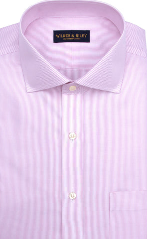 Slim Fit Pink Stripe English Spread Collar Supima® Cotton Non-Iron Twill Dress Shirt