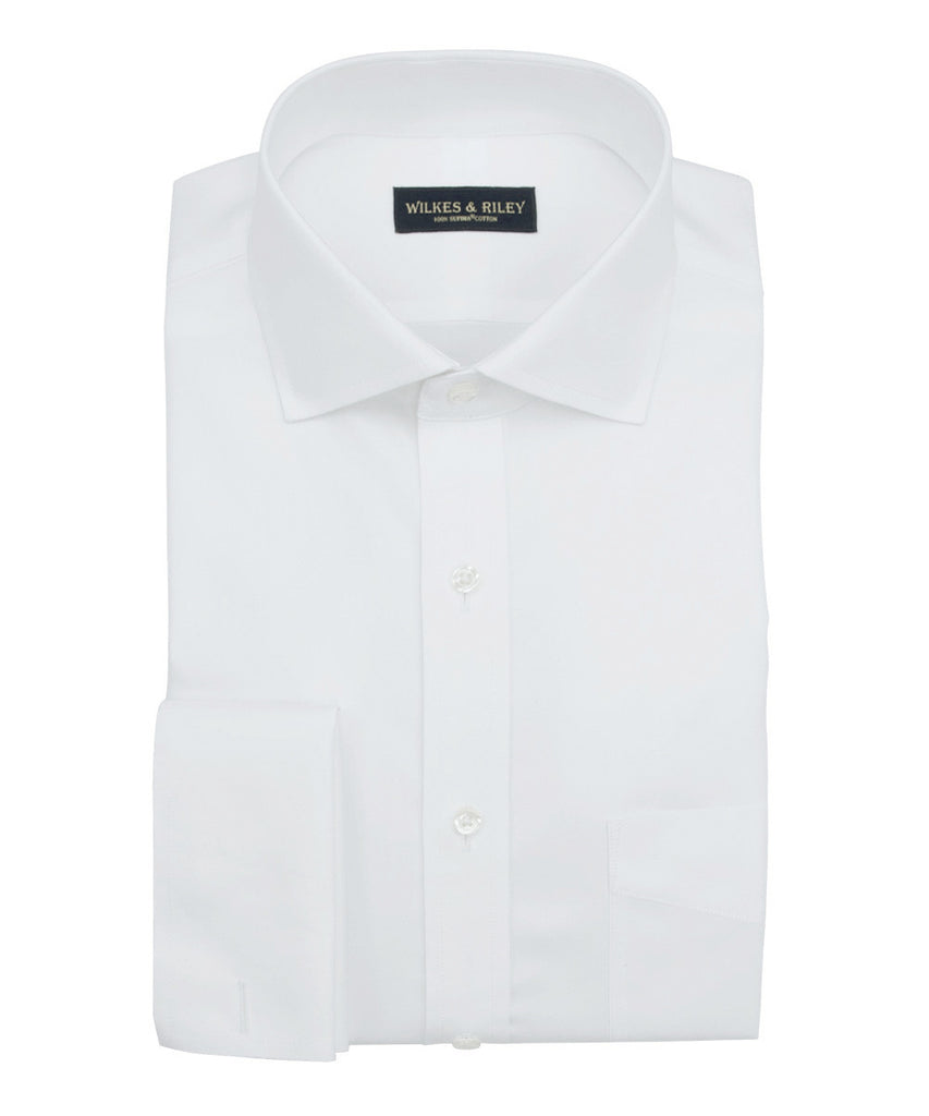 Wilkes and Riley Tailored Fit White Royal Oxford English Spread Collar French Cuff Supima® Cotton Non-Iron Dress Shirt