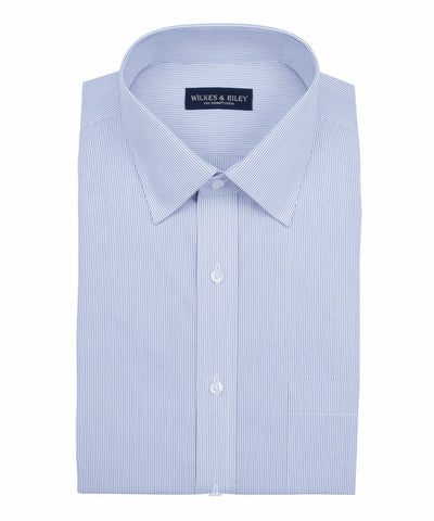 Slim Fit Navy Narrow Pin Stripe Spread Collar Supima® Cotton Non-Iron Pinpoint Oxford Dress Shirt