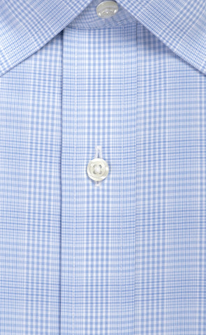 Classic Fit Light Blue Glen Plaid Spread Collar  Supima® Cotton Non-Iron Broadcloth Dress Shirt