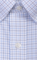 Tailored Fit Sky / Navy Poplin Check Button Down Collar Supima® Cotton Non-Iron Dress Shirt