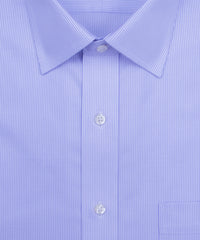 Wilkes and Riley Classic Fit Purple Stripe English Spread Collar Supima® Cotton Non-Iron Twill Dress Shirt. Close up of button and collar