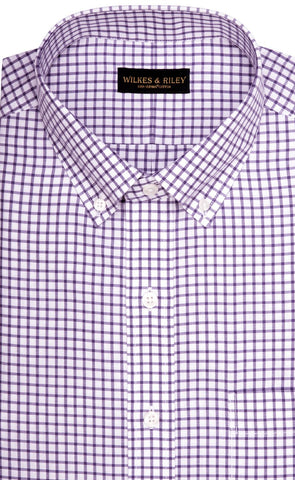 Classic Fit Purple Twill Check Button-Down Collar Supima® Cotton Non-Iron Sport Shirt (B/T)