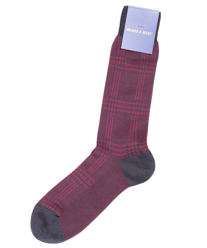 Red Large Plaid Egyptian Cotton - Mid Calf Sock