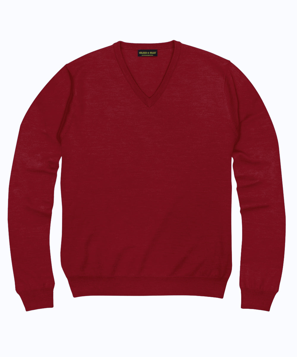 100% Pure Merino Wool Zegna Baruffa V-Neck Sweater - Red