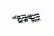 Silver Blue Stripe Cufflinks - Wilkes & Riley, LLC
