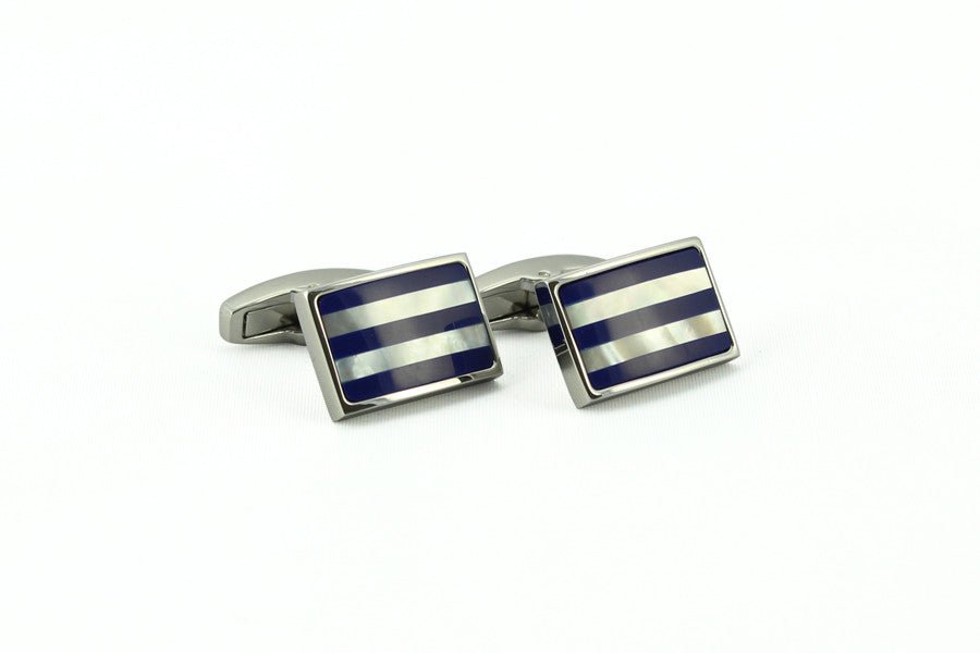 Silver Blue Stripe Cufflinks - Wilkes & Riley, LLC