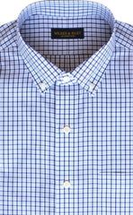 Classic Fit Sky / Navy Tattersall check Button-Down Collar Supima® Non-Iron Cotton Broadcloth Sport Shirt (B/T)