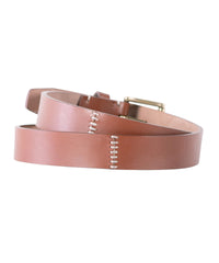 Brown Slab Belt With Stitched Inlay