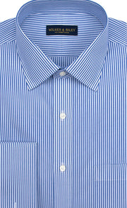 Slim Fit Blue Bengal Stripe Spread Collar French Cuff Supima® Cotton Non - Iron Broadcloth Dress Shirt - Wilkes & Riley, LLC