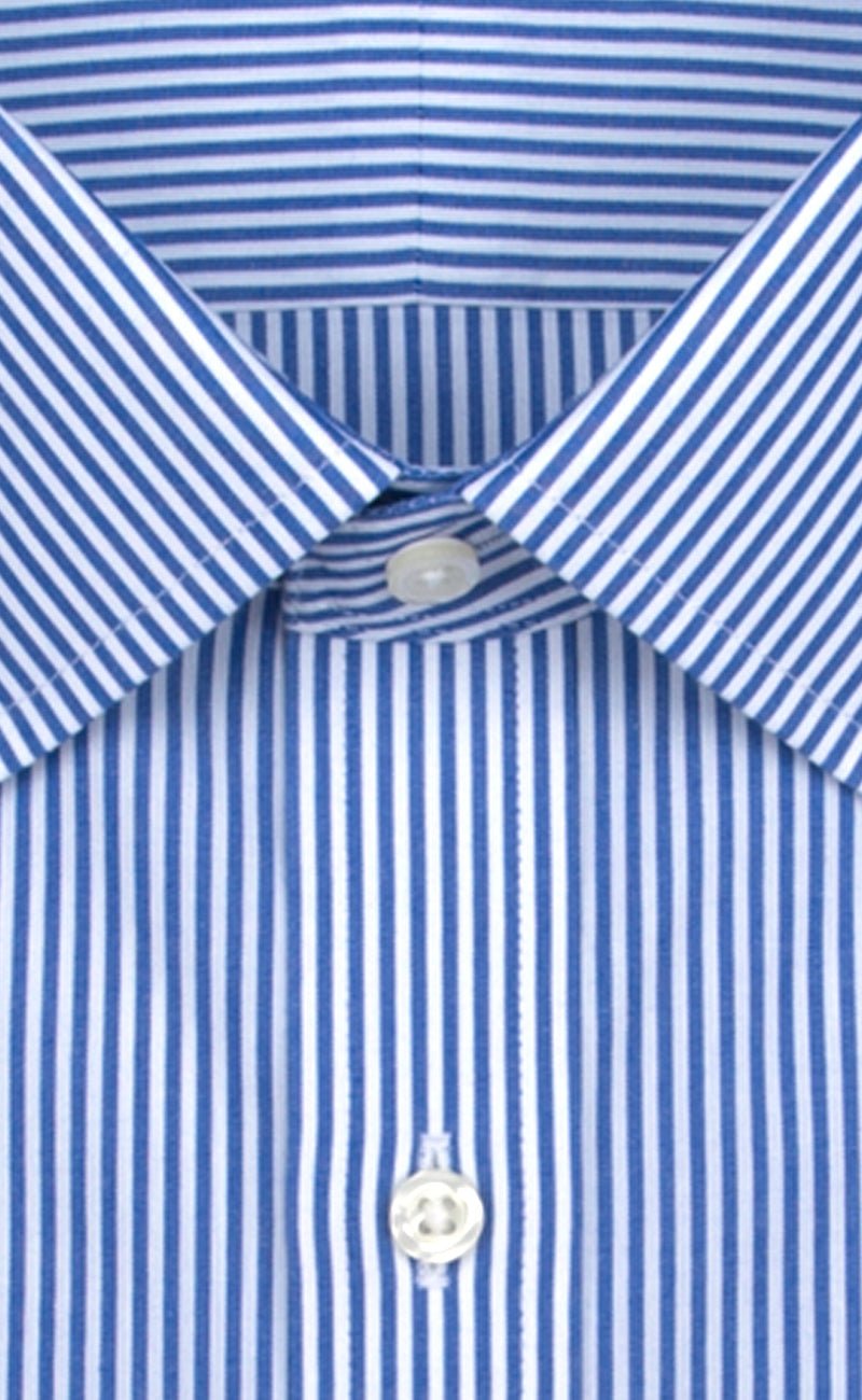 Slim Fit Blue Bengal Stripe Spread Collar French Cuff Supima® Cotton Non - Iron Broadcloth Dress Shirt - Wilkes & Riley, LLC