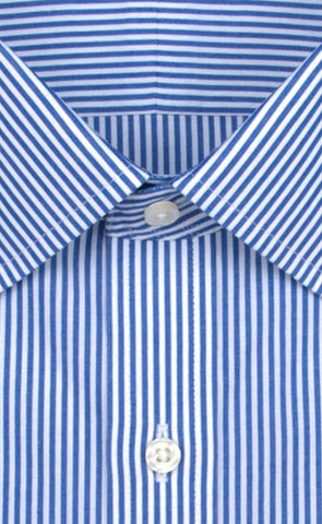 Slim Fit Blue Bengal Stripe Spread Collar French Cuff Supima® Cotton Non - Iron Broadcloth Dress Shirt - Wilkes & Riley, LLC