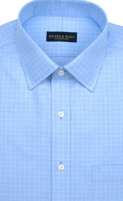 Slim Fit Blue Check Spread Collar Supima® Cotton Non - Iron Pinpoint Oxford Dress Shirt - Wilkes & Riley, LLC