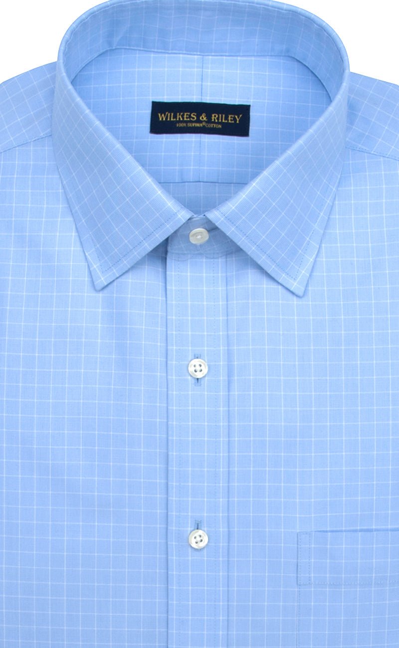 Slim Fit Blue Check Spread Collar Supima® Cotton Non - Iron Pinpoint Oxford Dress Shirt - Wilkes & Riley, LLC